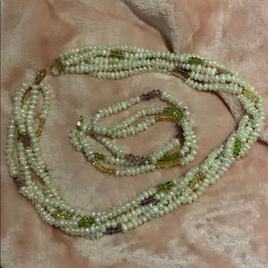 14k Vintage Geniune pearl gemstone bracelet/ Neck